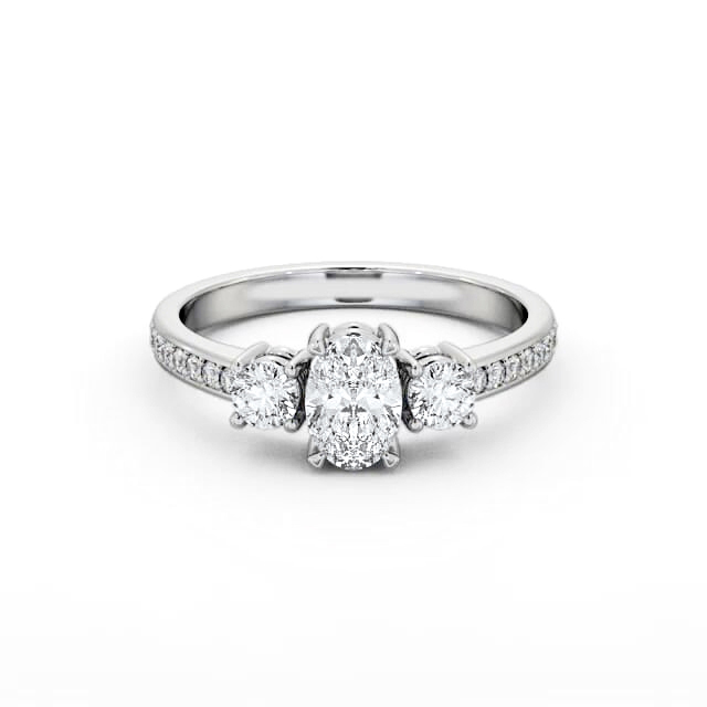 Three Stone Oval Diamond Ring Platinum - Merida TH63_WG_HAND