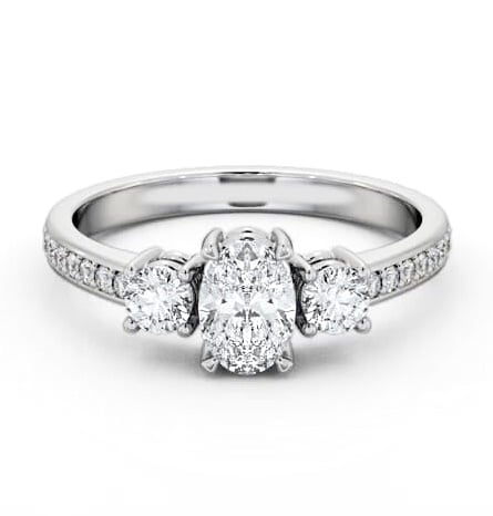 Three Stone Oval and Round Diamond Ring Platinum with Side Stones TH63_WG_THUMB2 