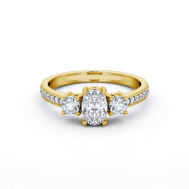 Three Stone Oval Diamond Ring 18K Yellow Gold - Merida TH63_YG_HAND