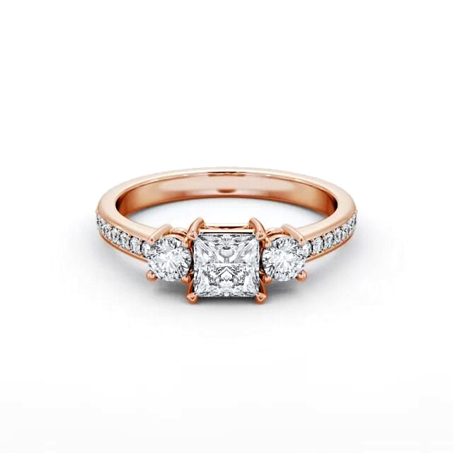 Three Stone Princess Diamond Ring 18K Rose Gold - Yaneli TH64_RG_HAND