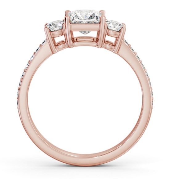 Three Stone Princess and Round Diamond Ring 9K Rose Gold with Side Stones TH64_RG_THUMB1