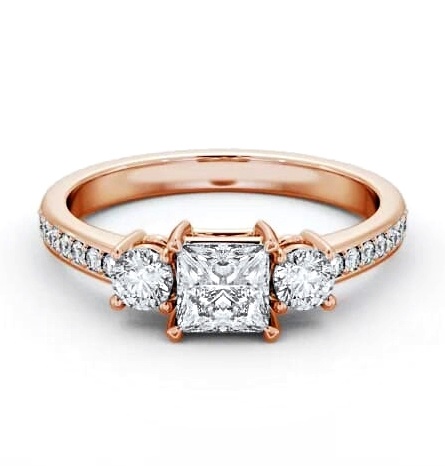 Three Stone Princess and Round Ring 9K Rose Gold with Side Stones TH64_RG_THUMB2 