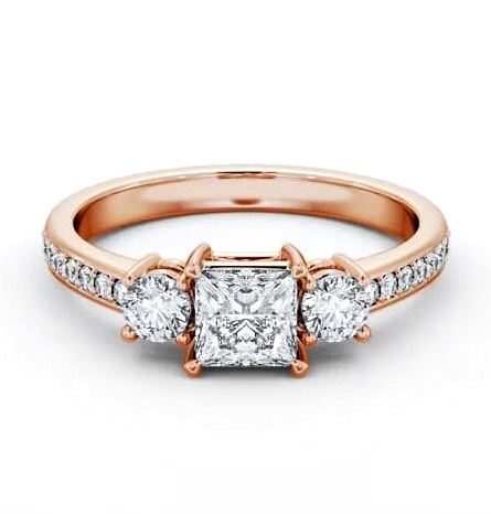 Three Stone Princess and Round Ring 9K Rose Gold with Side Stones TH64_RG_THUMB2 