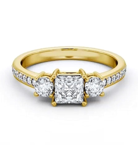 Three Stone Princess and Round Ring 18K Yellow Gold with Side Stones TH64_YG_THUMB2 