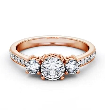 Three Stone Round Diamond Trilogy Ring 9K Rose Gold with Side Stones TH65_RG_THUMB1