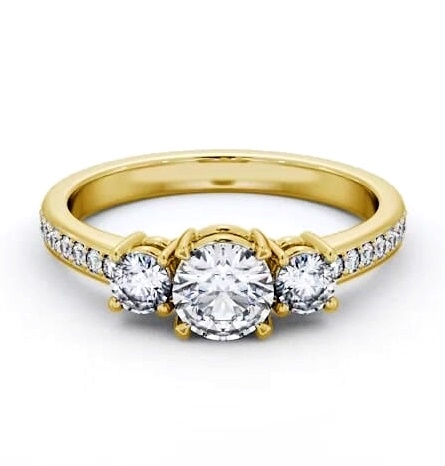 Three Stone Round Trilogy Ring 18K Yellow Gold with Side Stones TH65_YG_THUMB1
