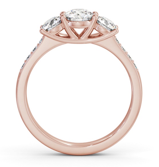 Three Stone Round Sweeping Prongs Ring 9K Rose Gold with Side Stones TH66_RG_THUMB1 