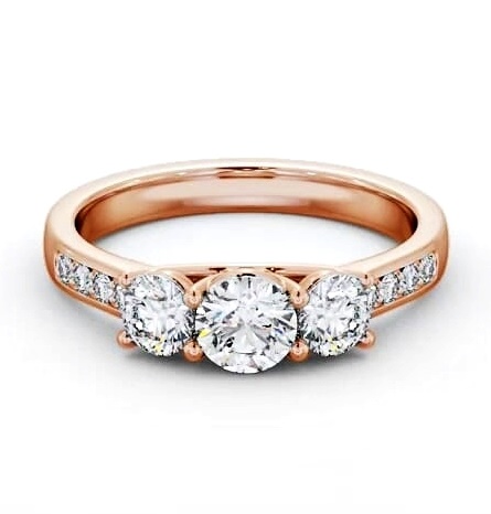 Three Stone Round Sweeping Prongs Ring 9K Rose Gold with Side Stones TH66_RG_THUMB1