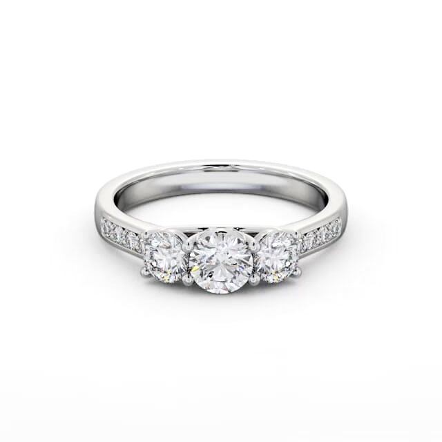 Three Stone Round Diamond Ring 18K White Gold - Miesha TH66_WG_HAND