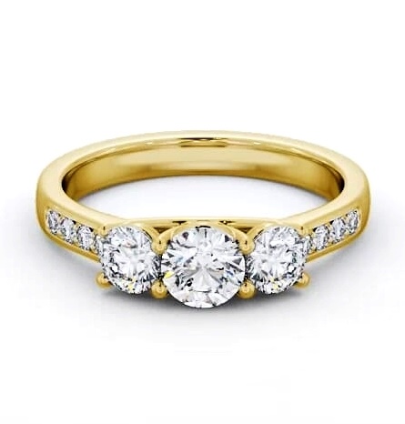 Three Stone Round Sweeping Prongs Ring 9K Yellow Gold with Side Stones TH66_YG_THUMB1