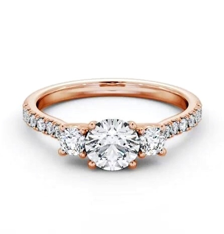 Three Stone Round Sweeping Prongs Ring 9K Rose Gold with Side Stones TH68_RG_THUMB1