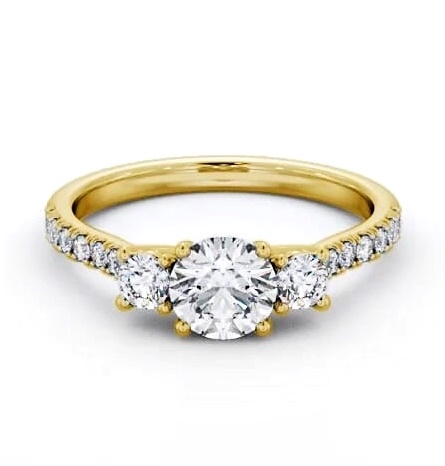 Three Stone Round Sweeping Prongs Ring 9K Yellow Gold with Side Stones TH68_YG_THUMB1
