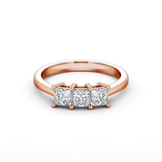 Three Stone Princess Diamond Ring 9K Rose Gold - Clementine TH6_RG_HAND