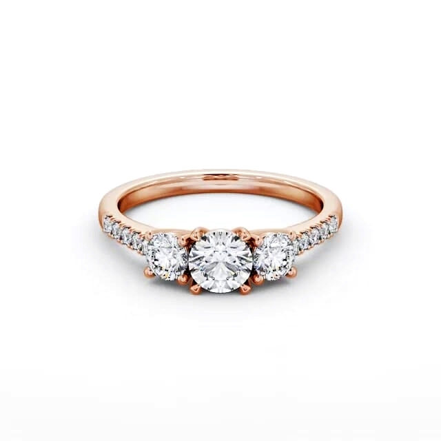 Three Stone Round Diamond Ring 18K Rose Gold - Lamia TH71_RG_HAND