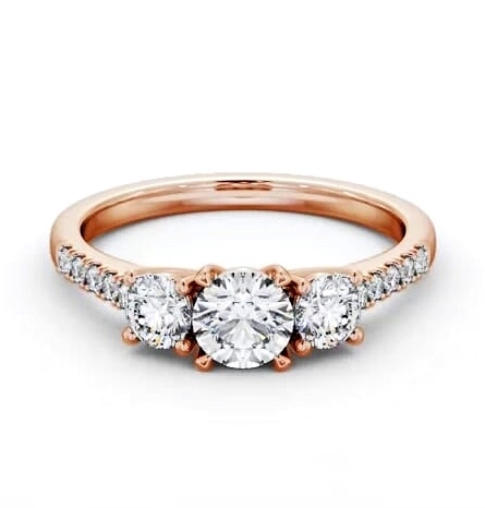 Three Stone Round Diamond Trilogy Ring 9K Rose Gold with Side Stones TH71_RG_THUMB1
