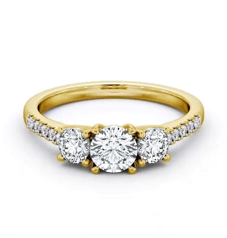 Three Stone Round Trilogy Ring 18K Yellow Gold with Side Stones TH71_YG_THUMB1