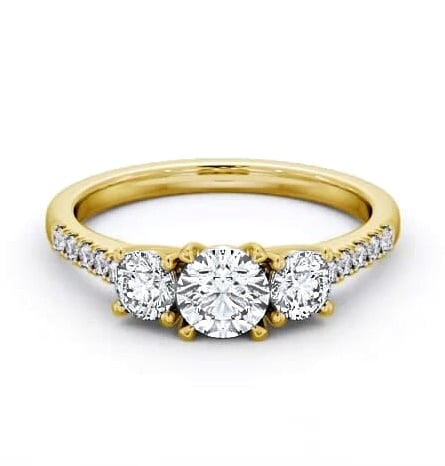 Three Stone Round Diamond Trilogy Ring 9K Yellow Gold with Side Stones TH71_YG_THUMB2 
