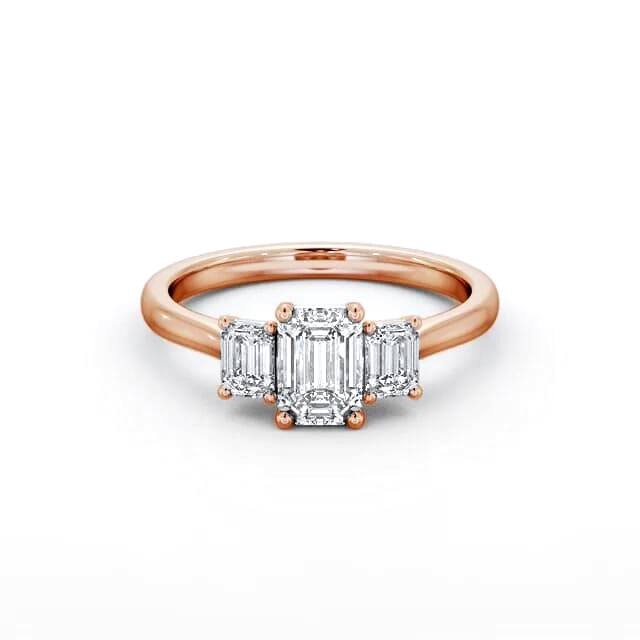 Three Stone Emerald Diamond Ring 9K Rose Gold - Camilla TH72_RG_HAND