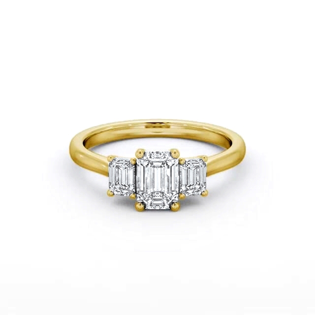 Three Stone Emerald Diamond Ring 9K Yellow Gold - Camilla TH72_YG_HAND