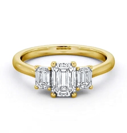 Three Stone Emerald Diamond Trilogy Ring 18K Yellow Gold TH72_YG_THUMB1