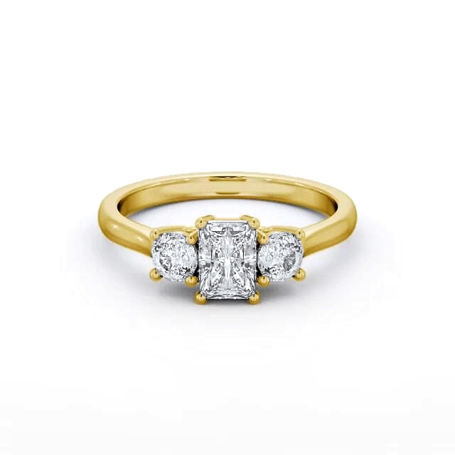 Three Stone Radiant Diamond Ring 18K Yellow Gold - Ester TH73_YG_HAND