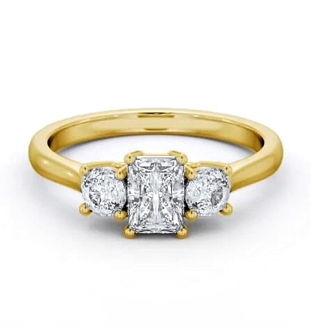 Three Stone Radiant with Round Diamond Trilogy Ring 9K Yellow Gold TH73_YG_THUMB1