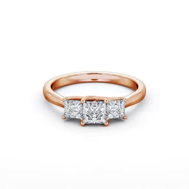 Three Stone Princess Diamond Ring 18K Rose Gold - Kensley TH74_RG_HAND