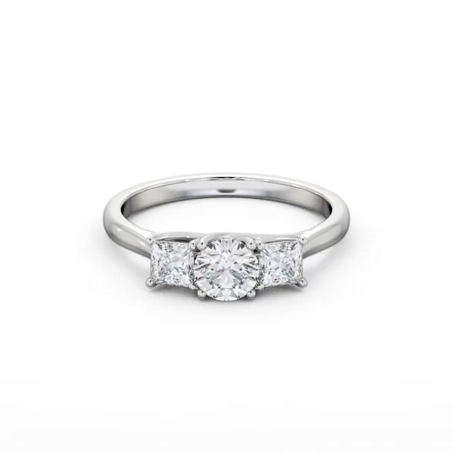 Three Stone Round Diamond Ring 18K White Gold - Christa TH75_WG_HAND