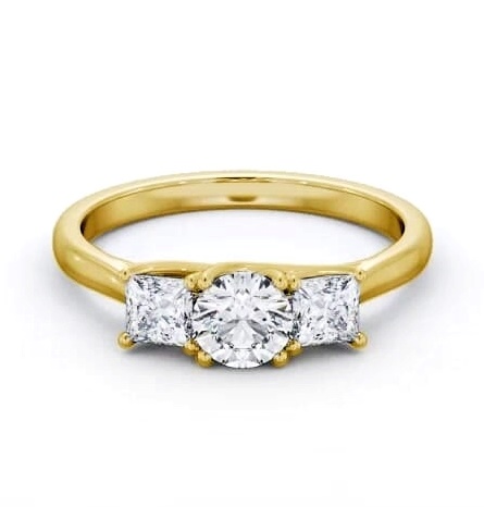 Three Stone Round with Princess Diamond Trilogy Ring 18K Yellow Gold TH75_YG_THUMB1