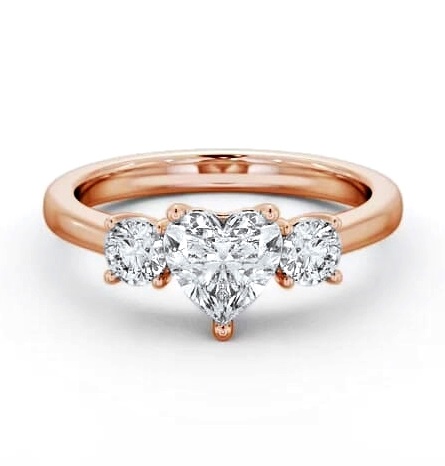 Three Stone Heart with Round Diamond Trilogy Ring 9K Rose Gold TH76_RG_THUMB1