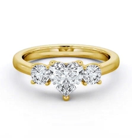 Three Stone Heart with Round Diamond Trilogy Ring 18K Yellow Gold TH76_YG_THUMB1