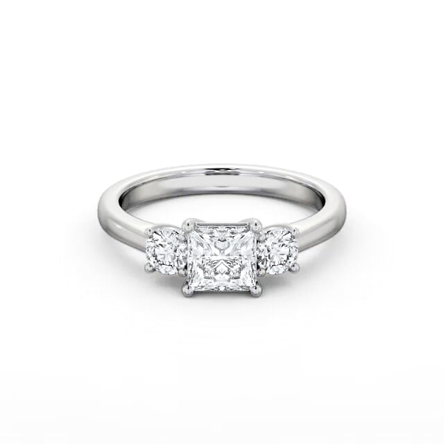 Three Stone Princess Diamond Ring 18K White Gold - Ensley TH78_WG_HAND
