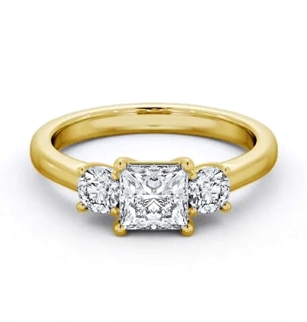 Three Stone Princess with Round Diamond Trilogy Ring 18K Yellow Gold TH78_YG_THUMB1