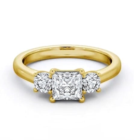 Three Stone Princess with Round Diamond Trilogy Ring 18K Yellow Gold TH78_YG_THUMB2 
