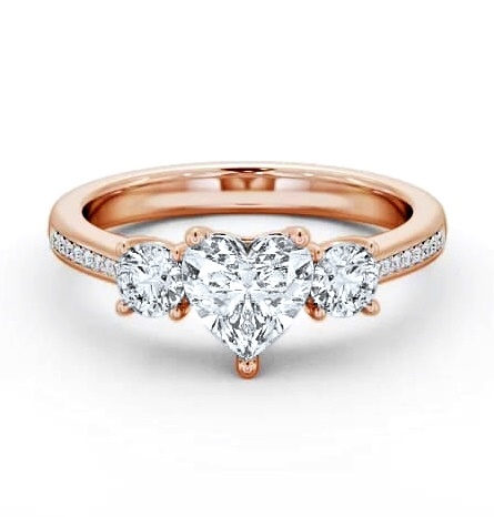 Three Stone Heart and Round Diamond Ring 9K Rose Gold with Side Stones TH79_RG_THUMB1