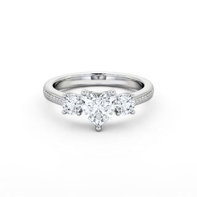 Three Stone Heart Diamond Ring 18K White Gold - Francis TH79_WG_HAND