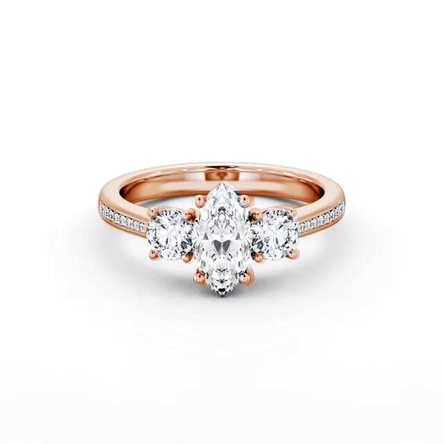 Three Stone Marquise Diamond Ring 18K Rose Gold - Ophelia TH80_RG_HAND