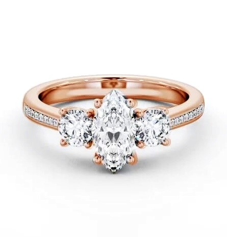 Three Stone Marquise and Round Ring 9K Rose Gold with Side Stones TH80_RG_THUMB1