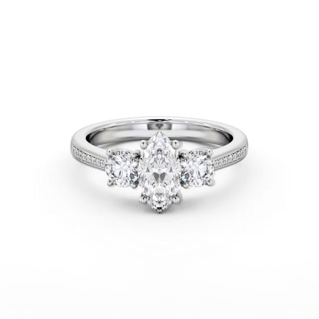 Three Stone Marquise Diamond Ring 18K White Gold - Ophelia TH80_WG_HAND