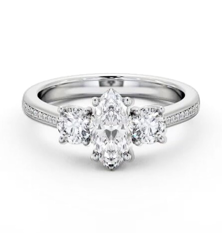 Three Stone Marquise and Round Diamond Ring Platinum with Side Stones TH80_WG_THUMB2 