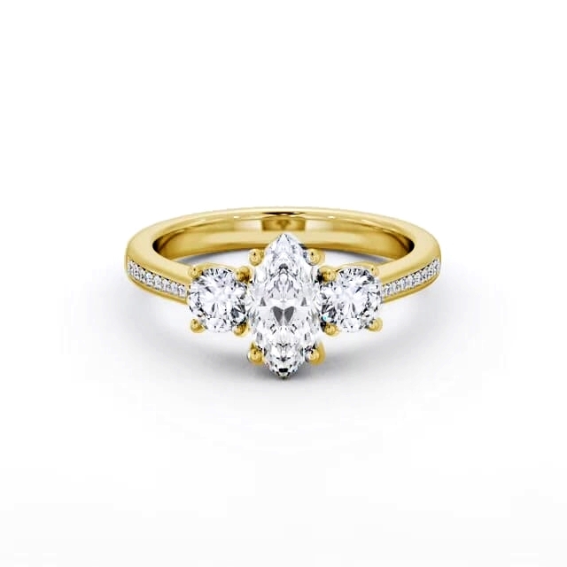 Three Stone Marquise Diamond Ring 18K Yellow Gold - Ophelia TH80_YG_HAND