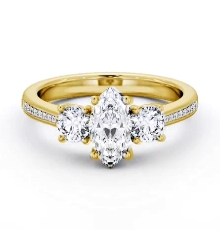 Three Stone Marquise and Round Ring 9K Yellow Gold with Side Stones TH80_YG_THUMB1