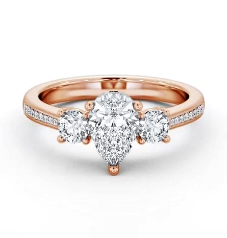 Three Stone Pear and Round Diamond Ring 18K Rose Gold with Side Stones TH81_RG_THUMB1