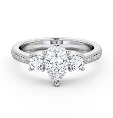 Three Stone Pear and Round Diamond Ring Platinum with Side Stones TH81_WG_THUMB1