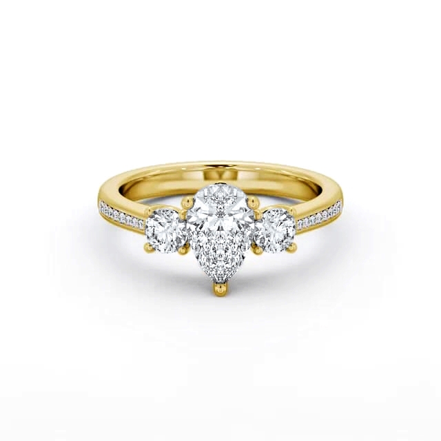 Three Stone Pear Diamond Ring 18K Yellow Gold - Jesslyn TH81_YG_HAND