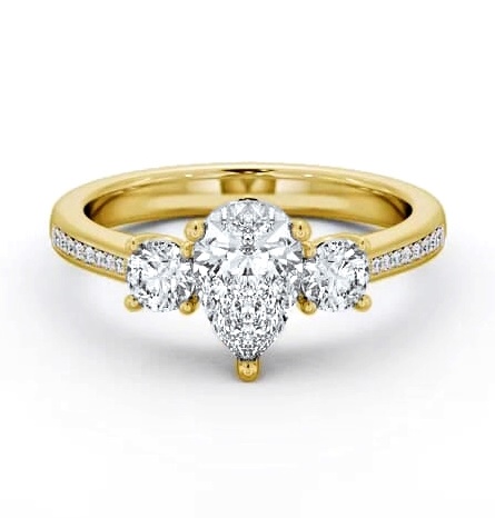 Three Stone Pear and Round Ring 18K Yellow Gold with Side Stones TH81_YG_THUMB1