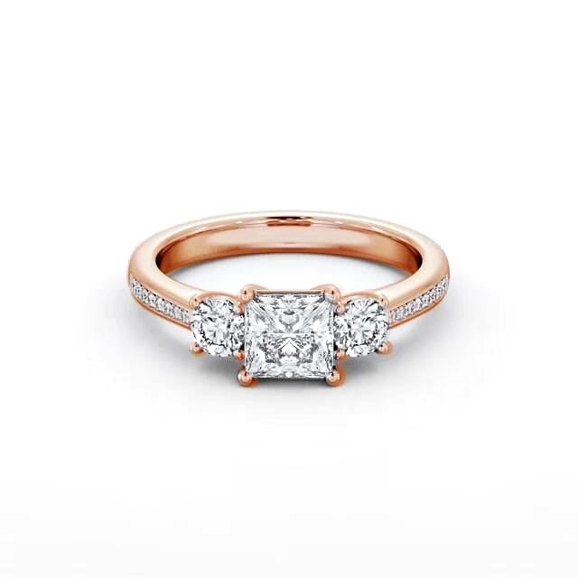Three Stone Princess Diamond Ring 18K Rose Gold - Brianne TH82_RG_HAND