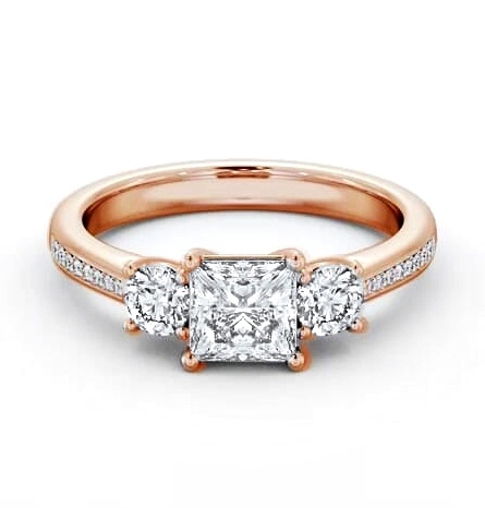 Three Stone Princess and Round Ring 9K Rose Gold with Side Stones TH82_RG_THUMB2 