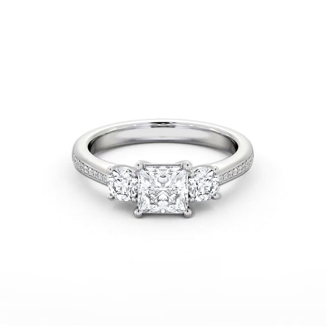 Three Stone Princess Diamond Ring 18K White Gold - Brianne TH82_WG_HAND