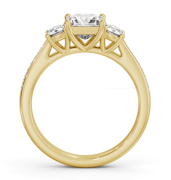 Three Stone Princess and Round Diamond Ring 9K Yellow Gold with Side Stones TH82_YG_THUMB1